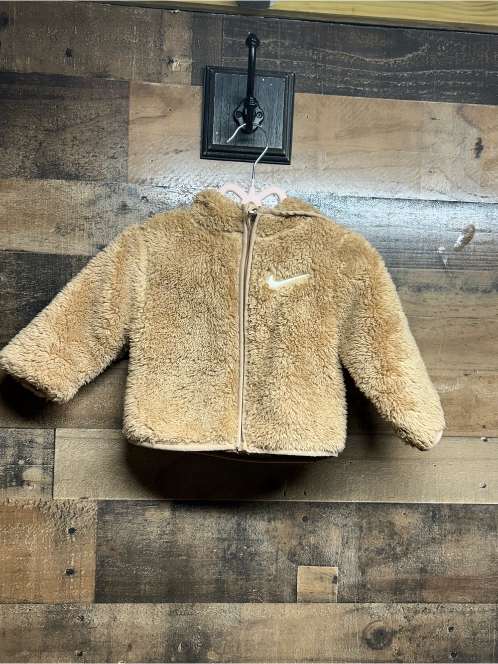 Nike Kids Plush Hooded Jacket in Light Brown